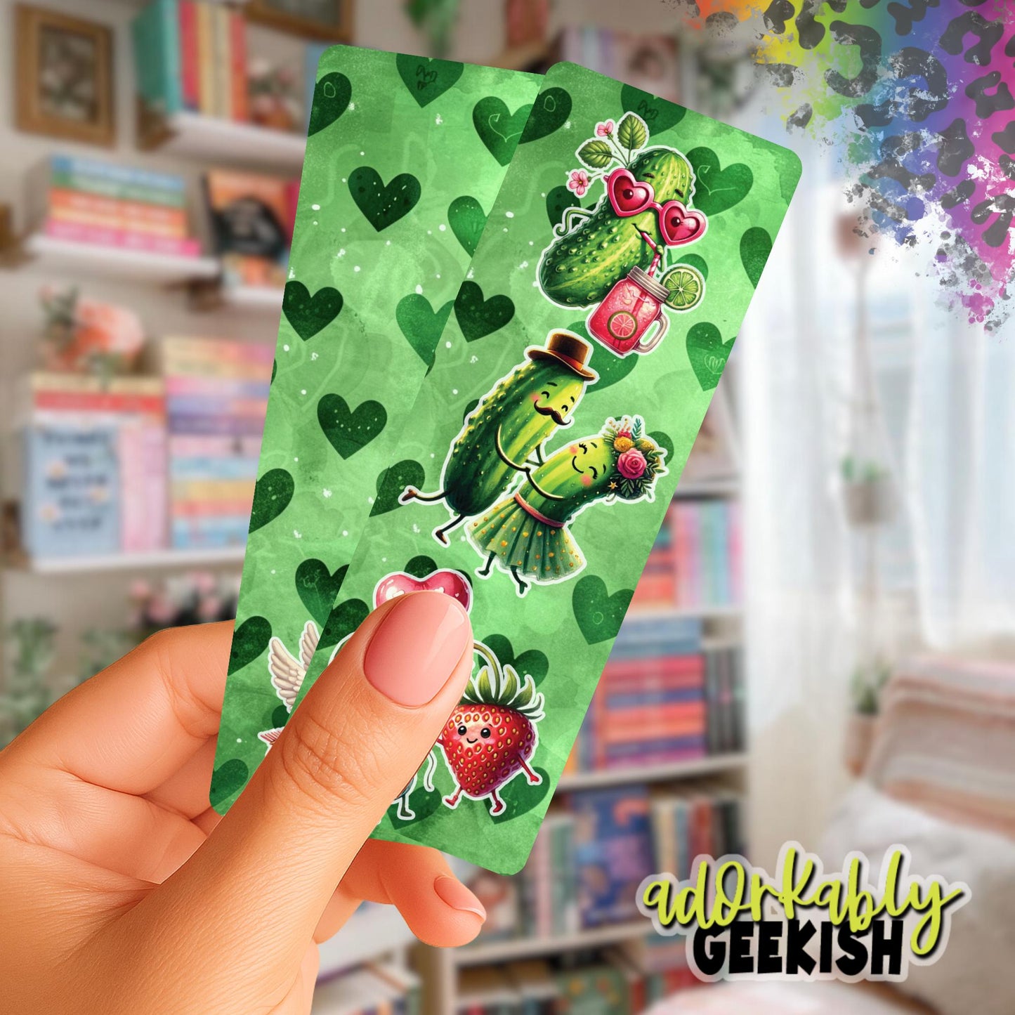 Pickle Love Bookmark, Reading Accessory, 2x6 Double Sided Bookmark with Tassel