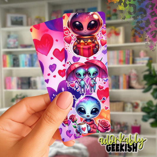 Alien Love Bookmark, Reading Accessory, 2x6 Double Sided Bookmark with Tassel
