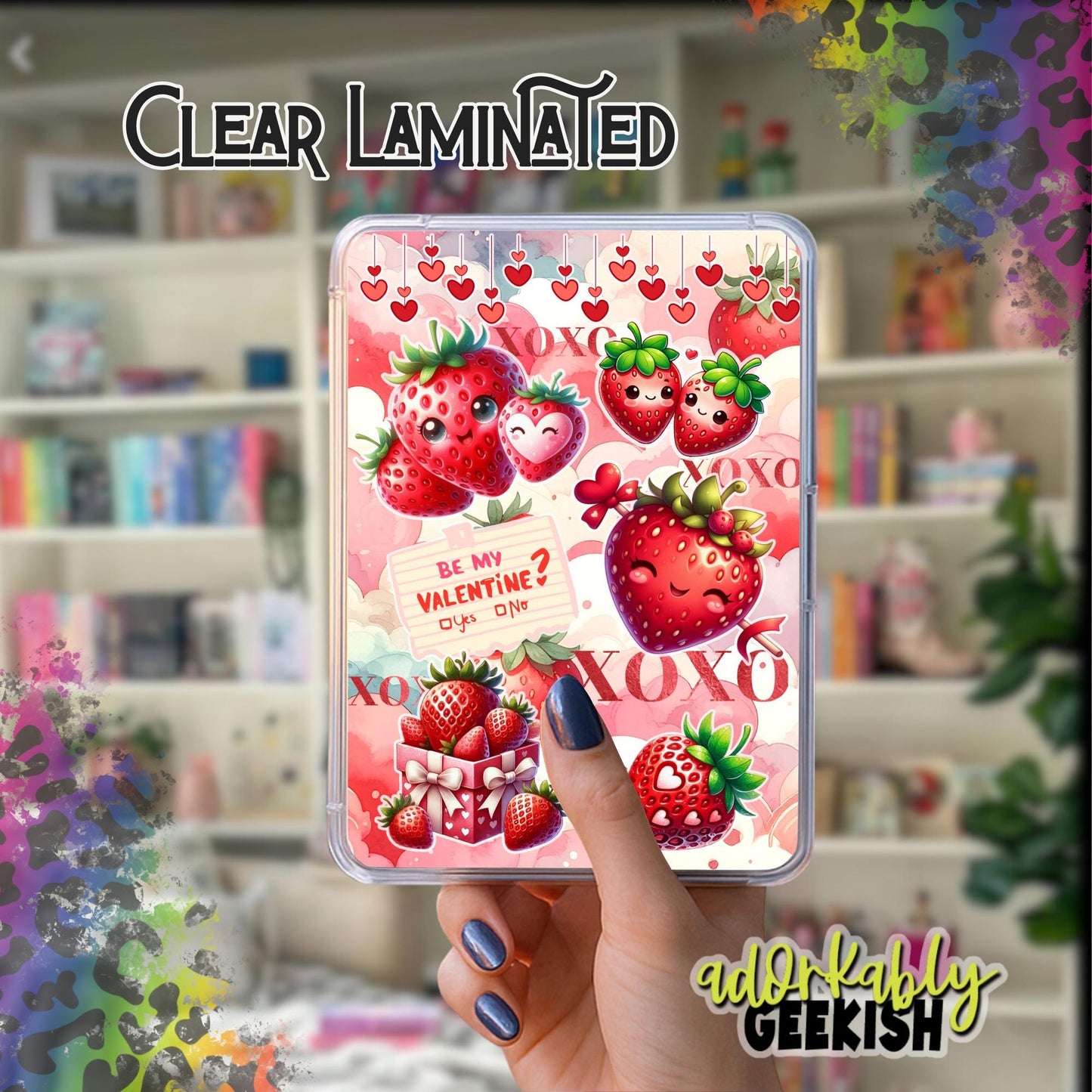 Strawberry Love Kindle Inserts – Laminated, Handmade Bookish Accessory (Paperwhite Compatible)