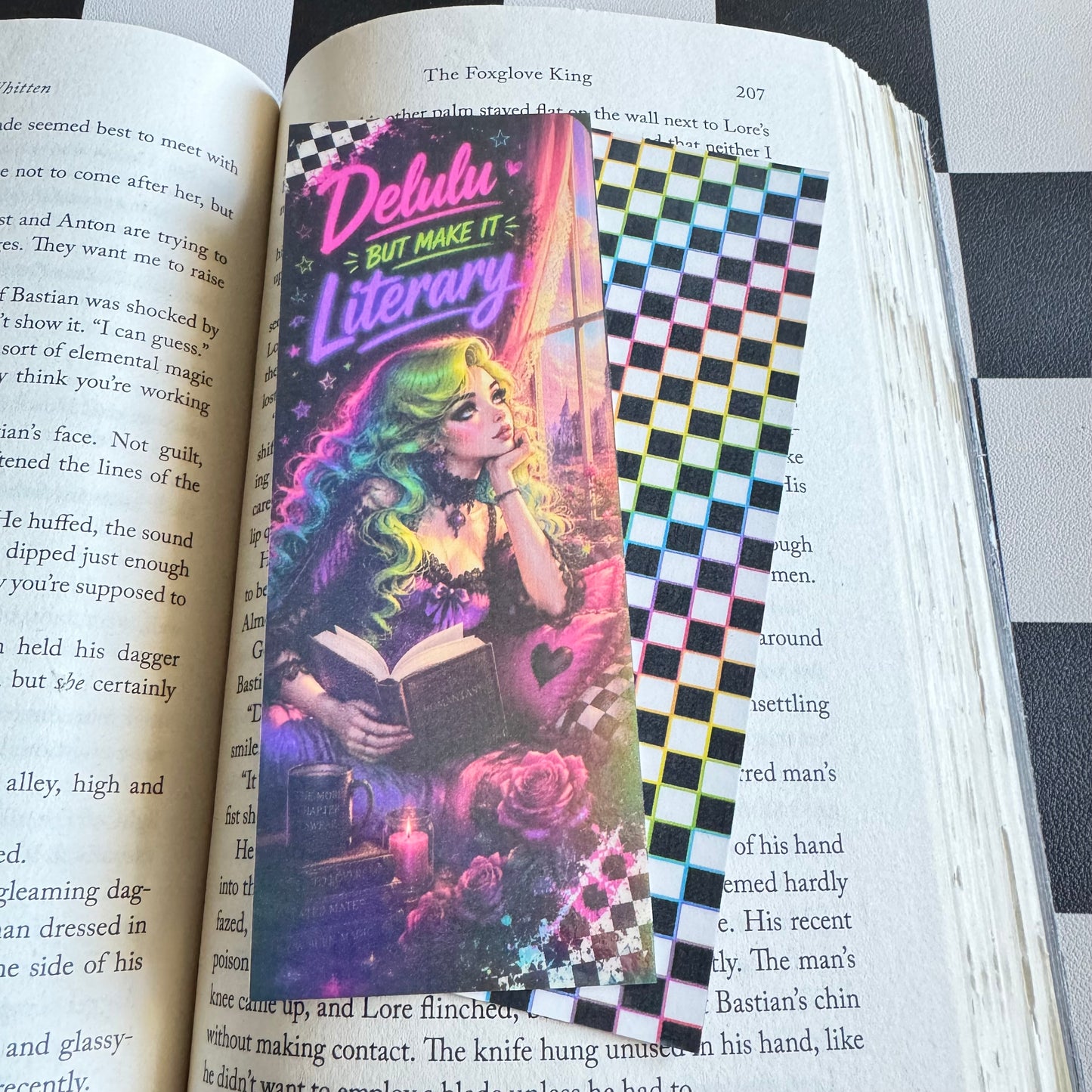 Neon Victorian Book Club Bookmarks | Double-Sided Iridescent Bookish Bookmark | Gothic Romance Reader Gift | 2.5 x 6.5
