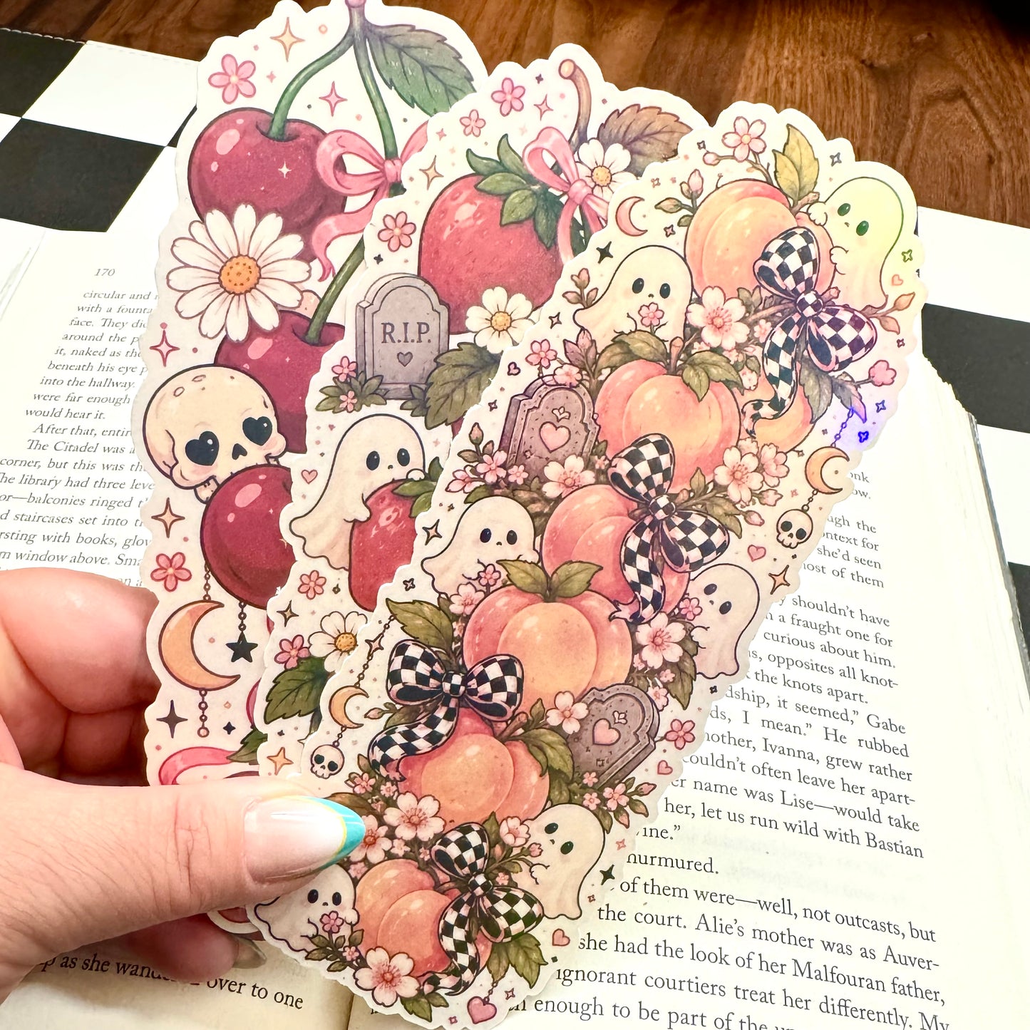 Spooky Fruit Garden Bookmark Collection | Ghost, Peach, Strawberry & Cherry Bookmarks