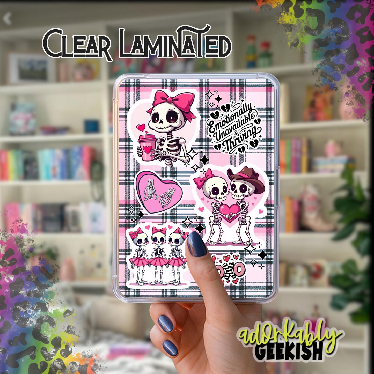 Pink Skeleton Luv Kindle Inserts – Laminated Bookish Accessory for Kindle Paperwhite