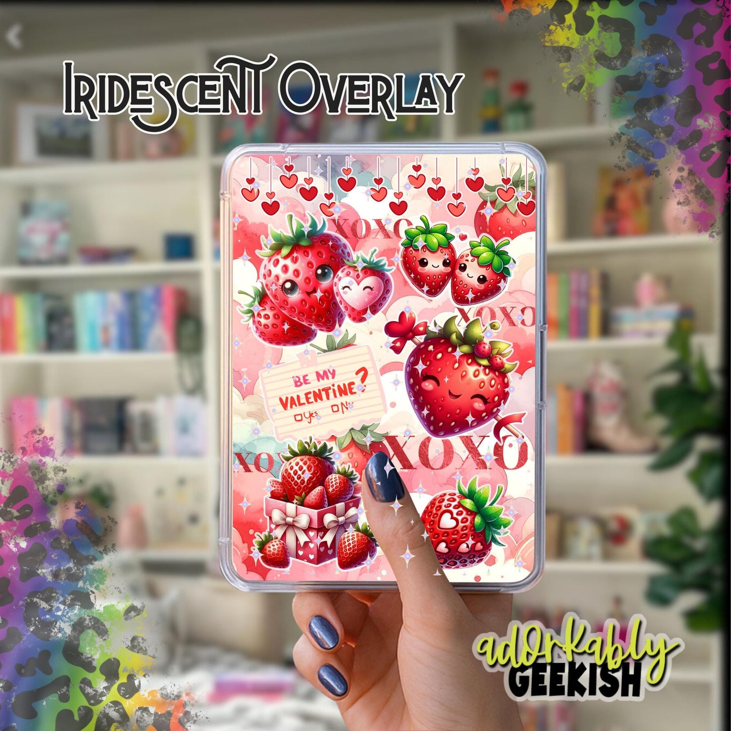Strawberry Love Kindle Inserts – Laminated, Handmade Bookish Accessory (Paperwhite Compatible)
