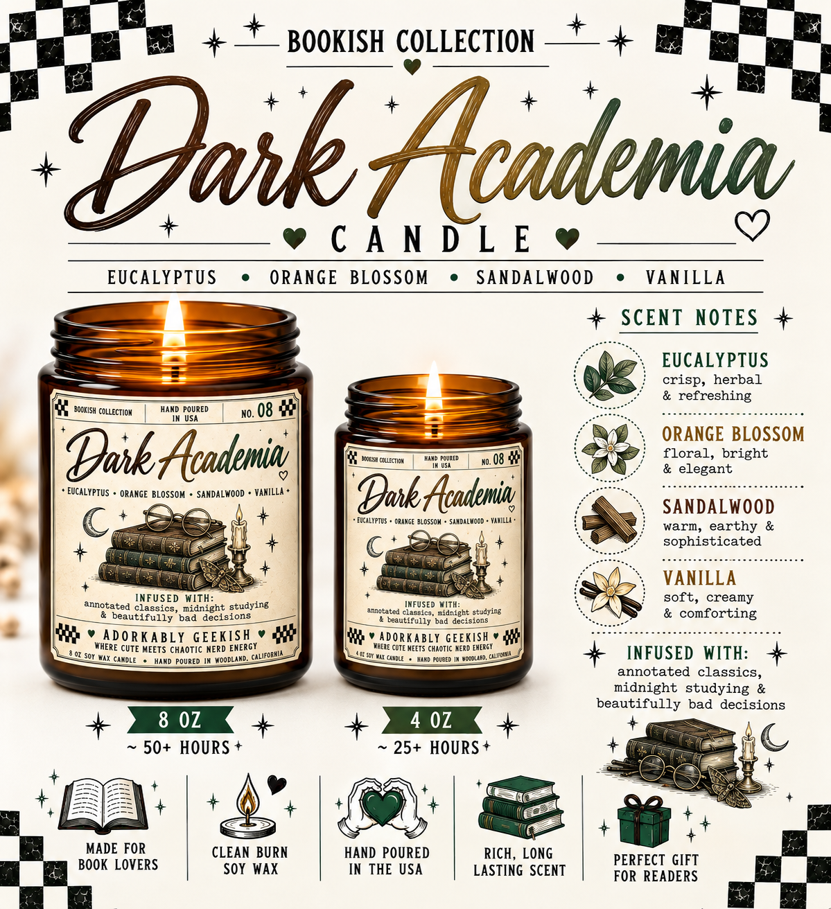 Bookish Collection Candles | Hand-Poured Soy + Beeswax Blend | 4 oz & 8 oz