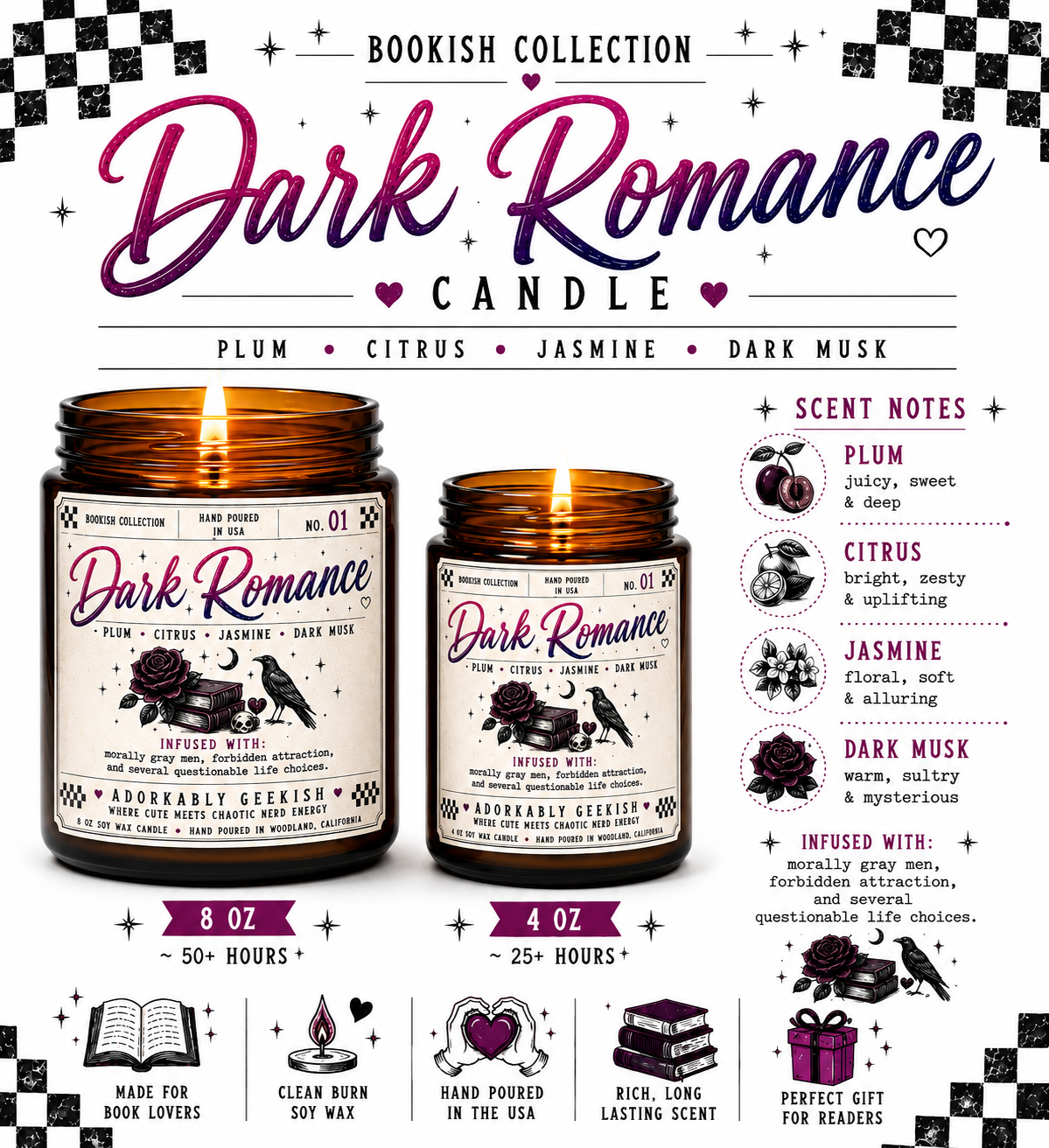 Bookish Collection Candles | Hand-Poured Soy + Beeswax Blend | 4 oz & 8 oz