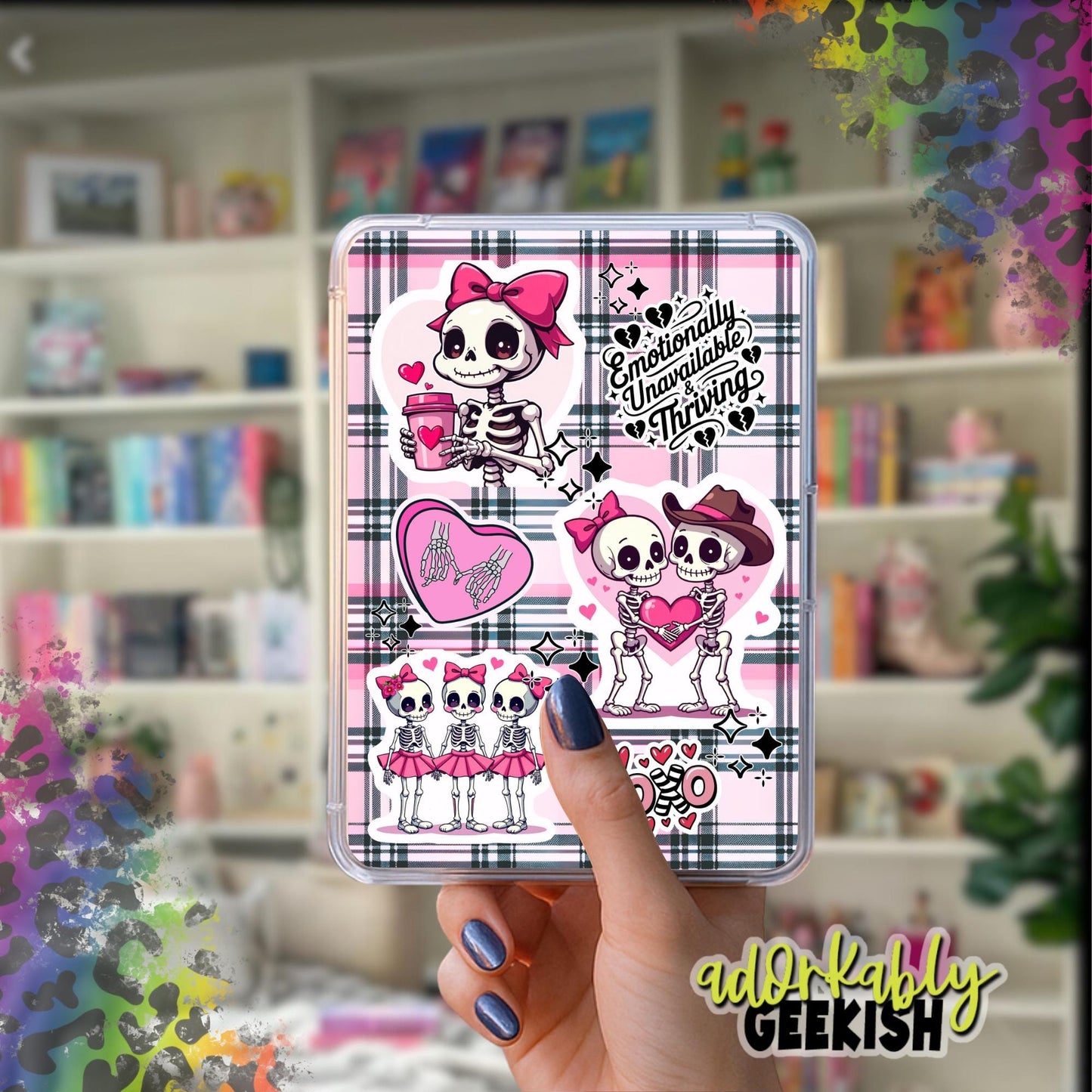 Pink Skeleton Luv Kindle Inserts – Laminated Bookish Accessory for Kindle Paperwhite