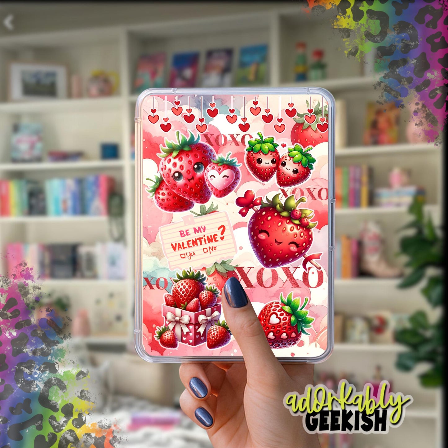 Strawberry Love Kindle Inserts – Laminated, Handmade Bookish Accessory (Paperwhite Compatible)