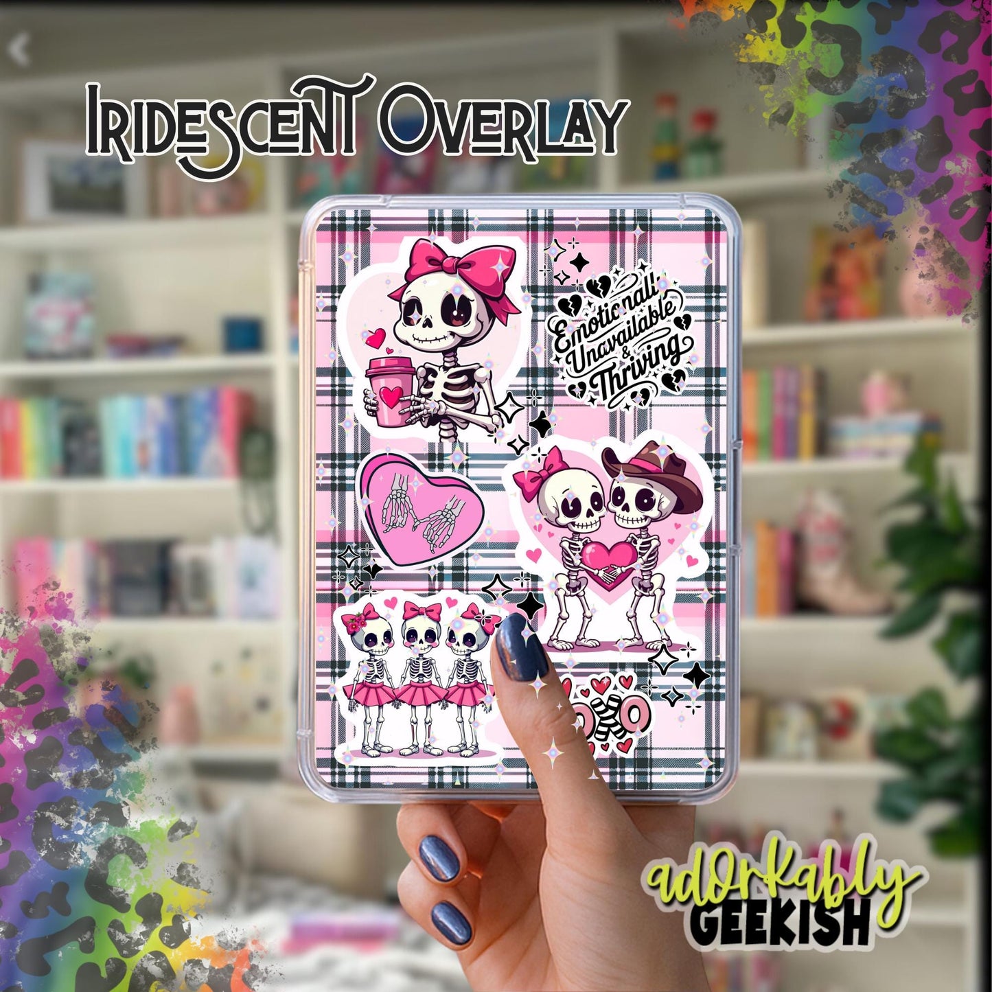 Pink Skeleton Luv Kindle Inserts – Laminated Bookish Accessory for Kindle Paperwhite