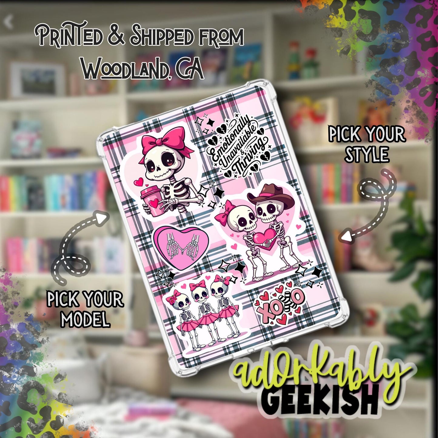 Pink Skeleton Luv Kindle Inserts – Laminated Bookish Accessory for Kindle Paperwhite