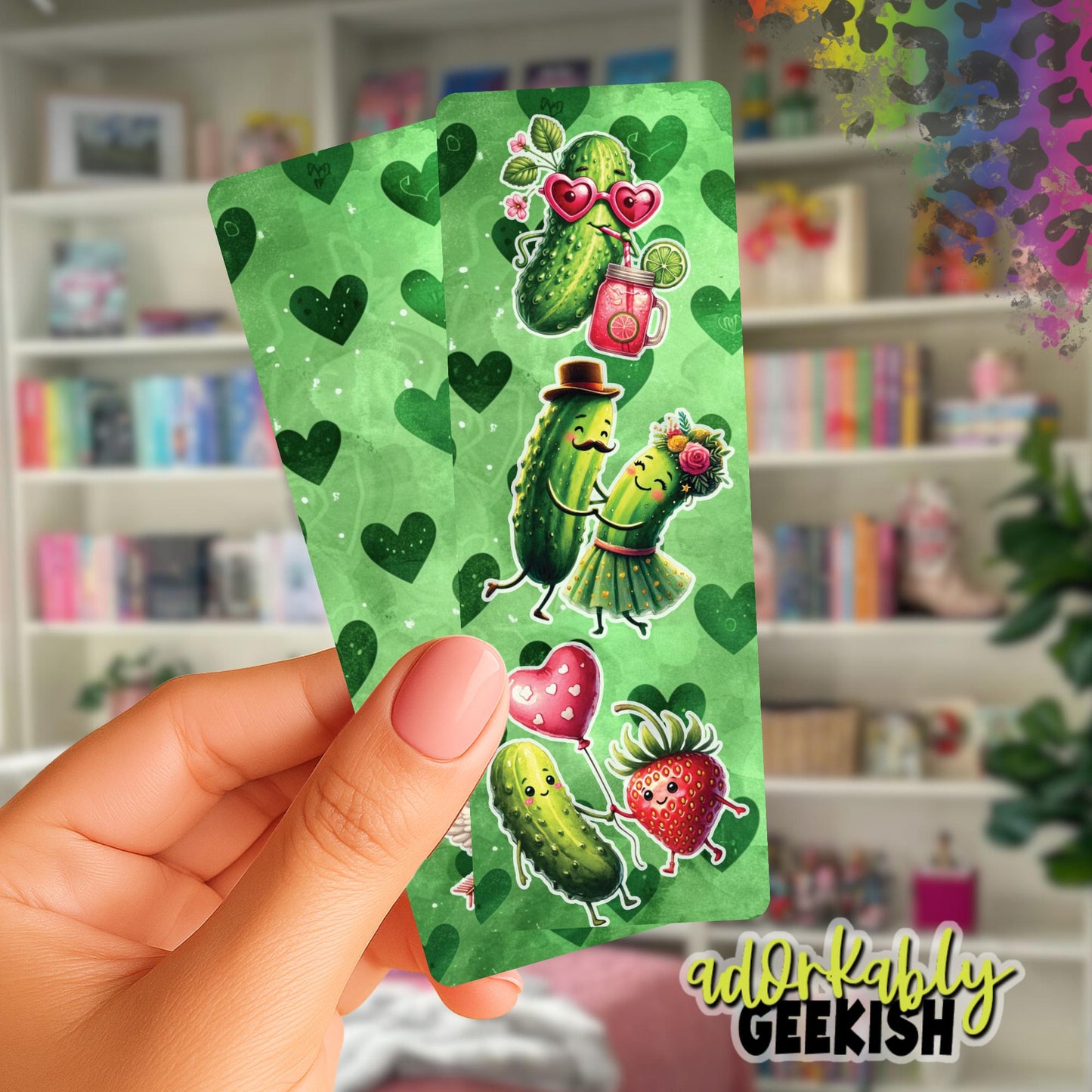 Pickle Love Bookmark, Reading Accessory, 2x6 Double Sided Bookmark with Tassel