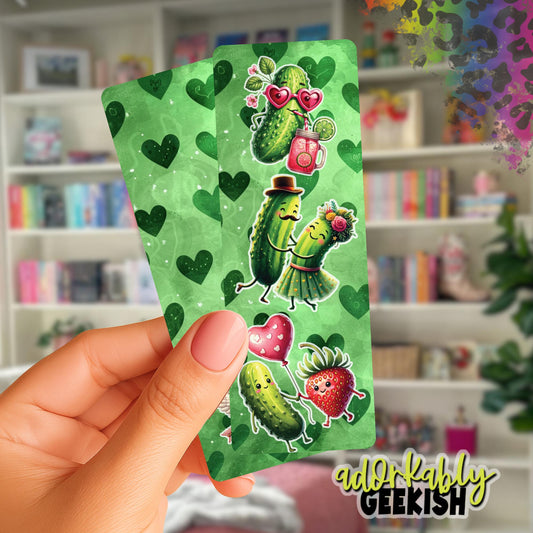 Pickle Love Bookmark, Reading Accessory, 2x6 Double Sided Bookmark with Tassel