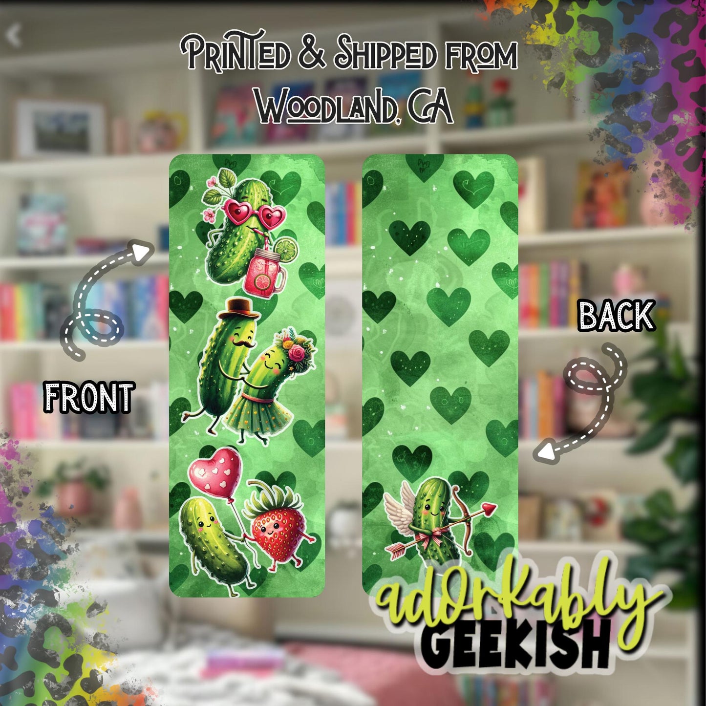 Pickle Love Bookmark, Reading Accessory, 2x6 Double Sided Bookmark with Tassel