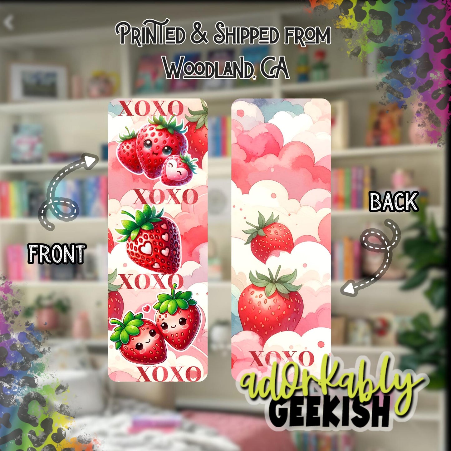 Strawberry Love Bookmark, Reading Accessory, 2x6 Double Sided Bookmark with Tassel