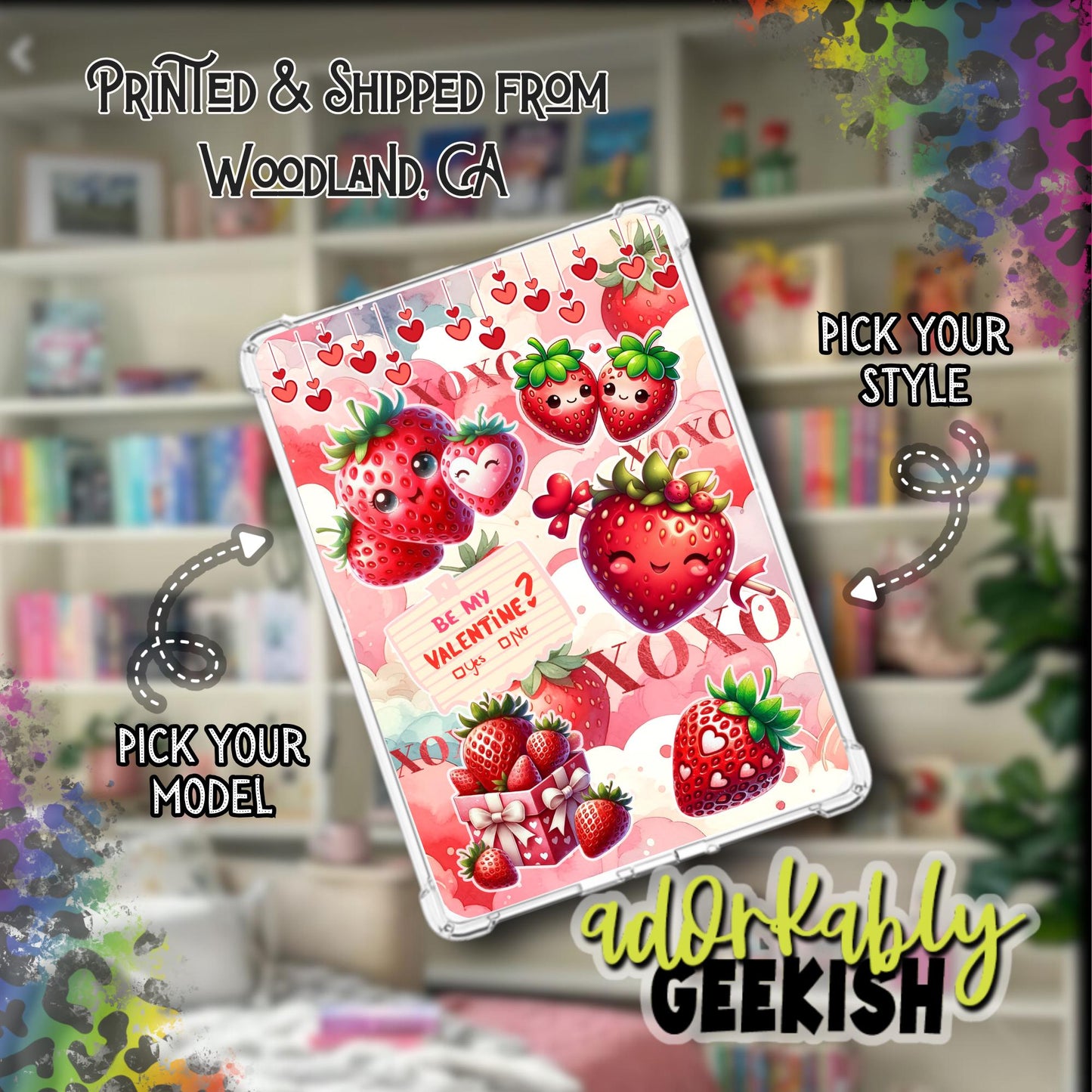 Strawberry Love Kindle Inserts – Laminated, Handmade Bookish Accessory (Paperwhite Compatible)