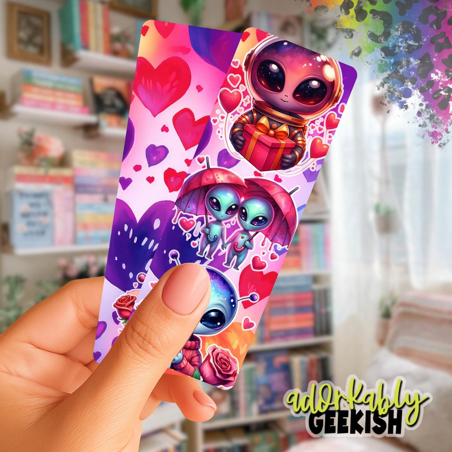 Alien Love Bookmark, Reading Accessory, 2x6 Double Sided Bookmark with Tassel