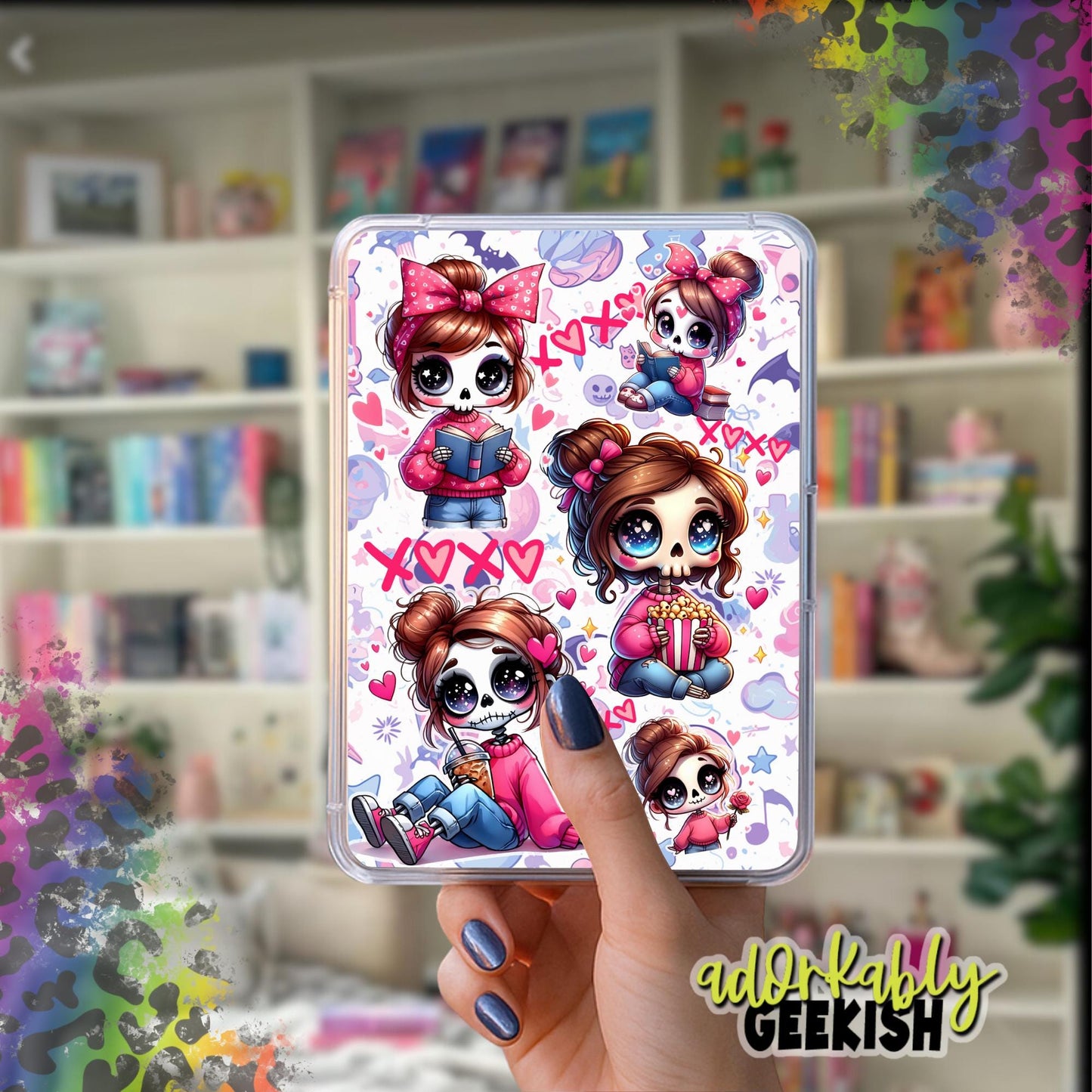 Skele Girl Kindle Inserts – Laminated Bookish Accessory for Paperwhite, BookTok Flair
