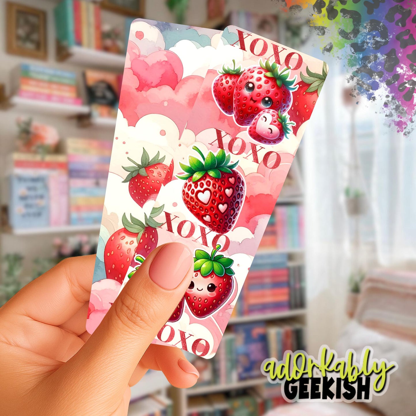 Strawberry Love Bookmark, Reading Accessory, 2x6 Double Sided Bookmark with Tassel